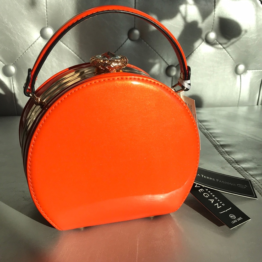 SOLD Vegan Patent Leather Orange Handbag